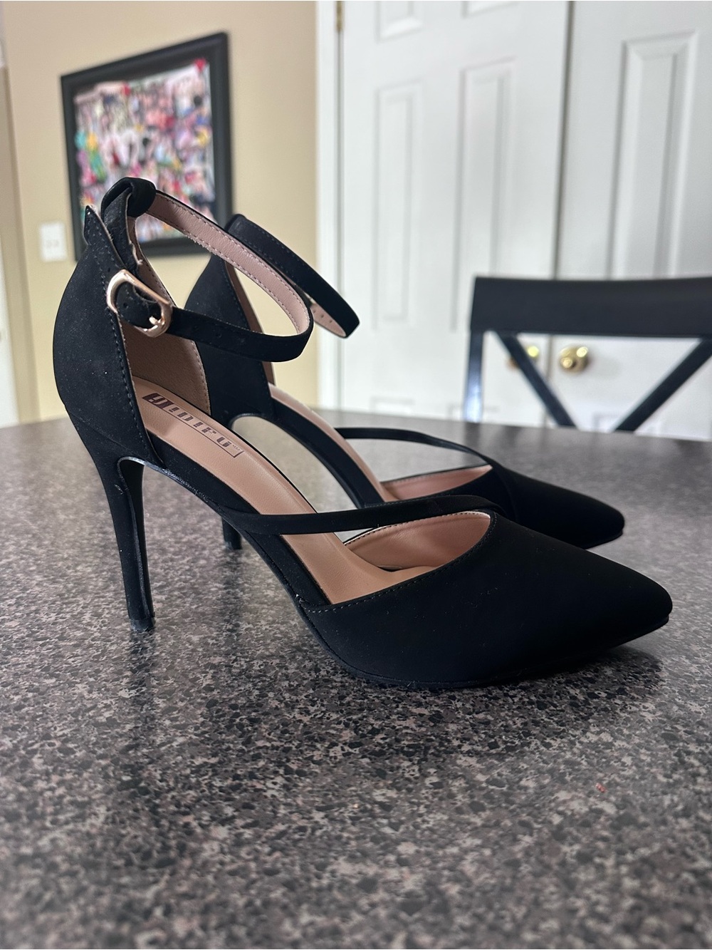 Black Ankle-Strap Pointed-Toe Heels